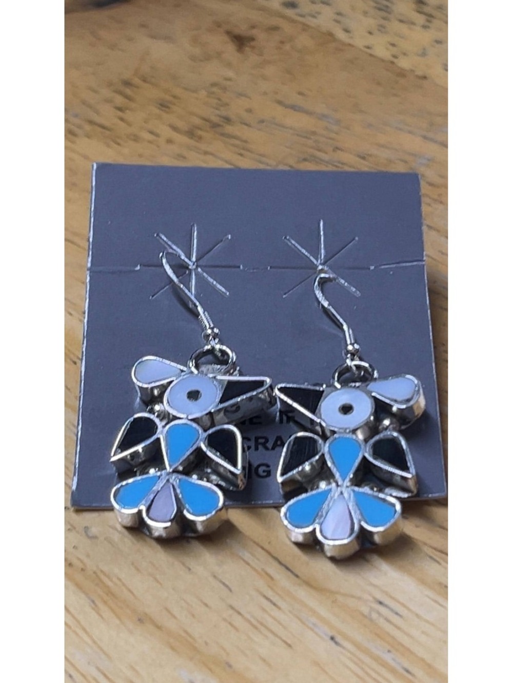 Zuni sterling silver turquoise multi stone Thunderbird traditional dangle